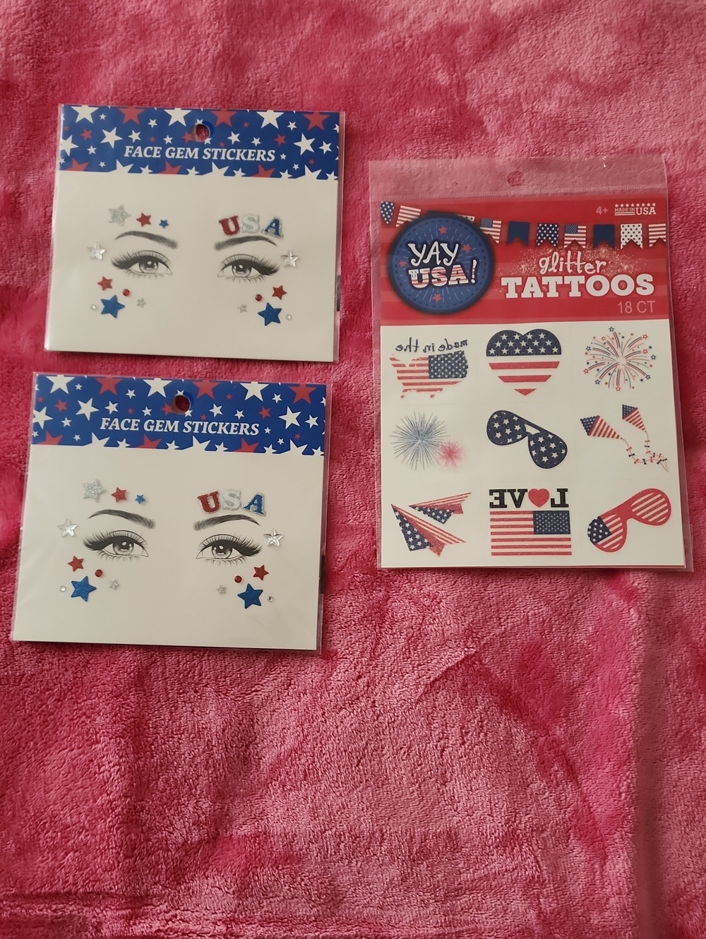 Nwt/USA Face Gem Stickers & Glitter Tattoos - Red❤️ Blue 💙White🤍 Party Pack